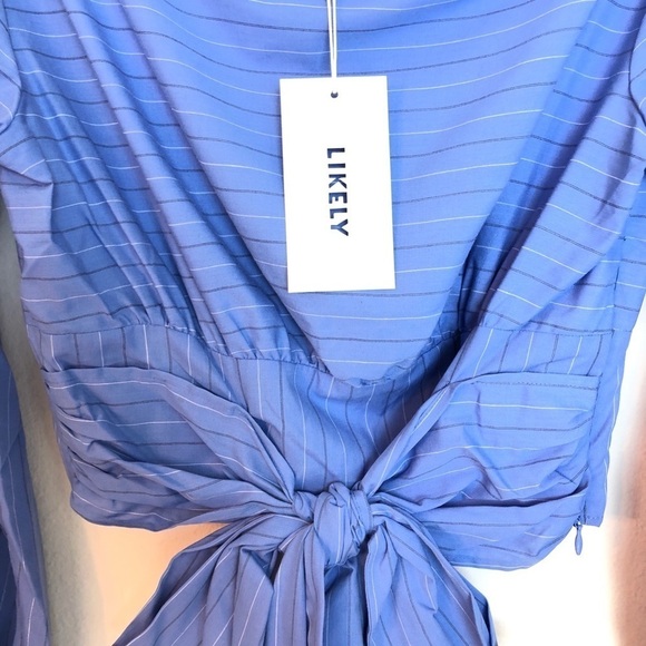 NWT LIKELY FRONT TIE TOP M Blue long sleeve striped top cropped cotton shirt - Picture 8 of 12